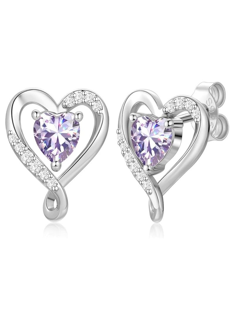 Zifeel Earrings for Women - S925 Sterling Silver Birthstone Heart Studs Earring for Girlfriend, Wife – Anniversary, Birthday ,Valentines Day, Mother’s Day, Gifts Jewellery for Women.  - Image 1