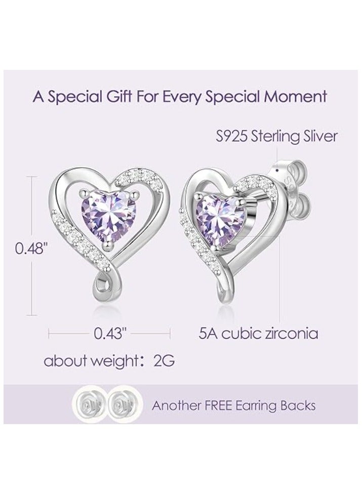 Zifeel Earrings for Women - S925 Sterling Silver Birthstone Heart Studs Earring for Girlfriend, Wife – Anniversary, Birthday ,Valentines Day, Mother’s Day, Gifts Jewellery for Women.  - Image 3