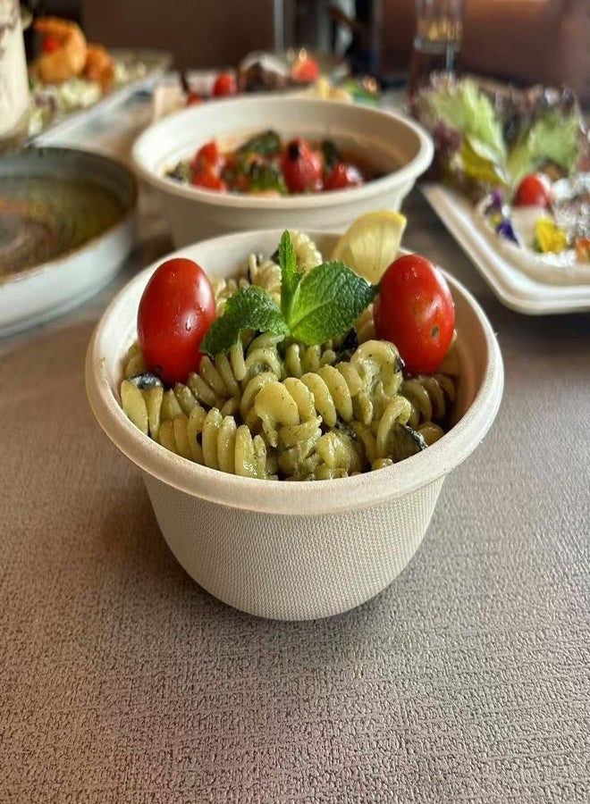 GreenWorks 100 Count 16 OZ Compostable Bowls, Natural Unbleached Biodegradable Bagasse and Bamboo fiber Paper Bowls - Image 3