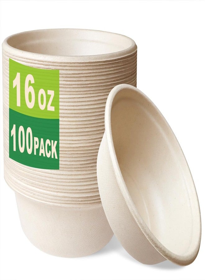 GreenWorks 100 Count 16 OZ Compostable Bowls, Natural Unbleached Biodegradable Bagasse and Bamboo fiber Paper Bowls - Image 1
