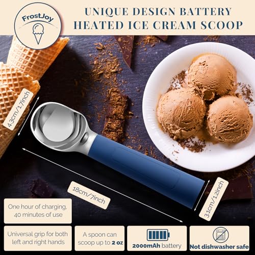 FrostJoy Heated Ice Cream Scoop Rechargeable, Electric Warming Ice Cream Scooper with LED Display, Heats to 158°F for Hard Ice Cream, Easy for Seniors & Kids, IP67 Waterproof (Blue, 2 oz) - Image 5