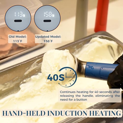 FrostJoy Heated Ice Cream Scoop Rechargeable, Electric Warming Ice Cream Scooper with LED Display, Heats to 158°F for Hard Ice Cream, Easy for Seniors & Kids, IP67 Waterproof (Blue, 2 oz) - Image 2