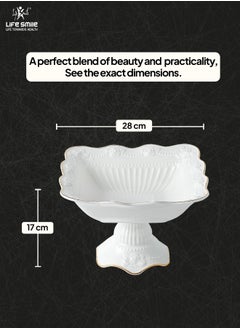 Life Smile LIFE SMILE Round Bone China Serving Bowl With Gold Stand  - Fruit Basket For Fruit Vegetable Storage Snack Nuts Cake Dessert  - Image 3