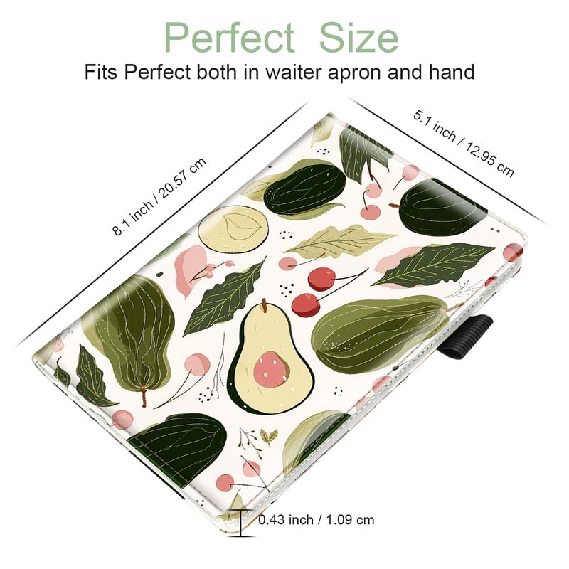 WAVEYU Cute Server Books for Waitress Waiter, Leather Guest Book Note Pad with Zipper, Money Organizer Wallet, Cash Check Bill Receipt Holder Presenter, 8x5 inch, Avocado Pattern - Image 4