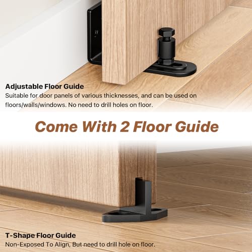 Signstek 6.6FT Sliding Barn Door Hardware Kit, Heavy Duty Whole Set (Includes Adjustable Floor Guide, 2 Handles and Dook Hook) -Smoothly and Quietly, Fit 36"-40" Wide Door Panel -Black, I Shape Hanger - Image 4