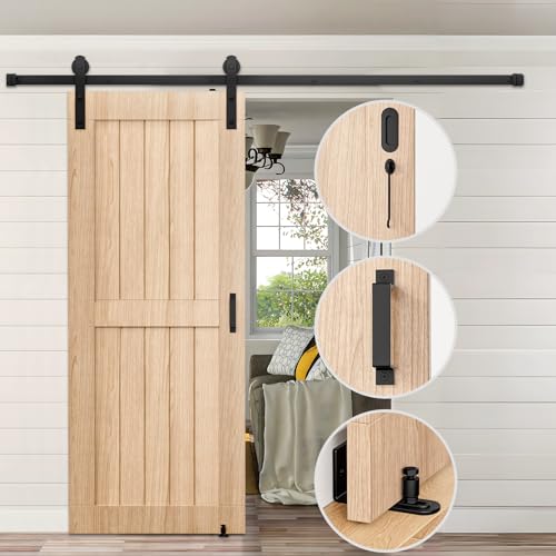 Signstek 6.6FT Sliding Barn Door Hardware Kit, Heavy Duty Whole Set (Includes Adjustable Floor Guide, 2 Handles and Dook Hook) -Smoothly and Quietly, Fit 36"-40" Wide Door Panel -Black, I Shape Hanger - Image 2