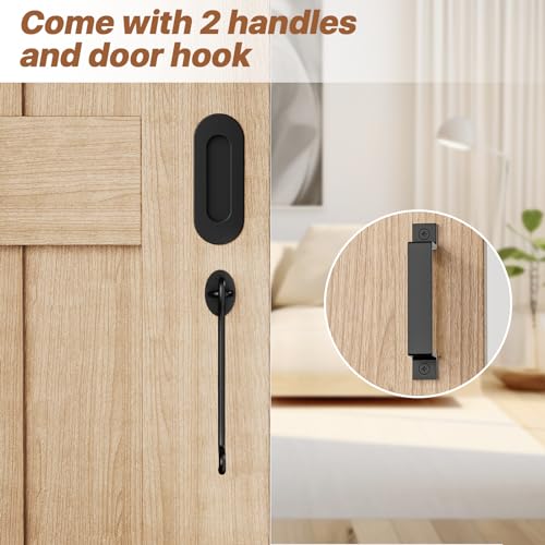 Signstek 6.6FT Sliding Barn Door Hardware Kit, Heavy Duty Whole Set (Includes Adjustable Floor Guide, 2 Handles and Dook Hook) -Smoothly and Quietly, Fit 36"-40" Wide Door Panel -Black, I Shape Hanger - Image 5