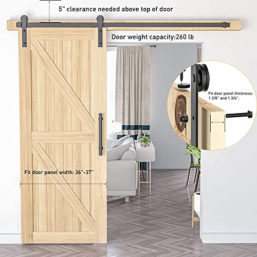 Signstek 6.6FT Sliding Barn Door Hardware Kit, Heavy Duty Whole Set (Includes Adjustable Floor Guide, 2 Handles and Dook Hook) -Smoothly and Quietly, Fit 36"-40" Wide Door Panel -Black, I Shape Hanger - Image 3