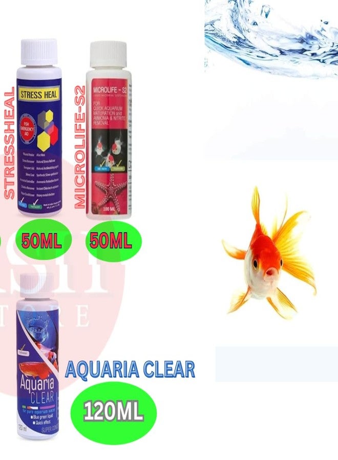 KSH STORE متجر KSH - مجموعة أدوات بدء علاج الأسماك من Aquatic Remedies، تتضمن: Stress Heal 50 مل، Aquaria Clear 120 مل، Microlife S2 50 مل، 3 قطع - Image 2