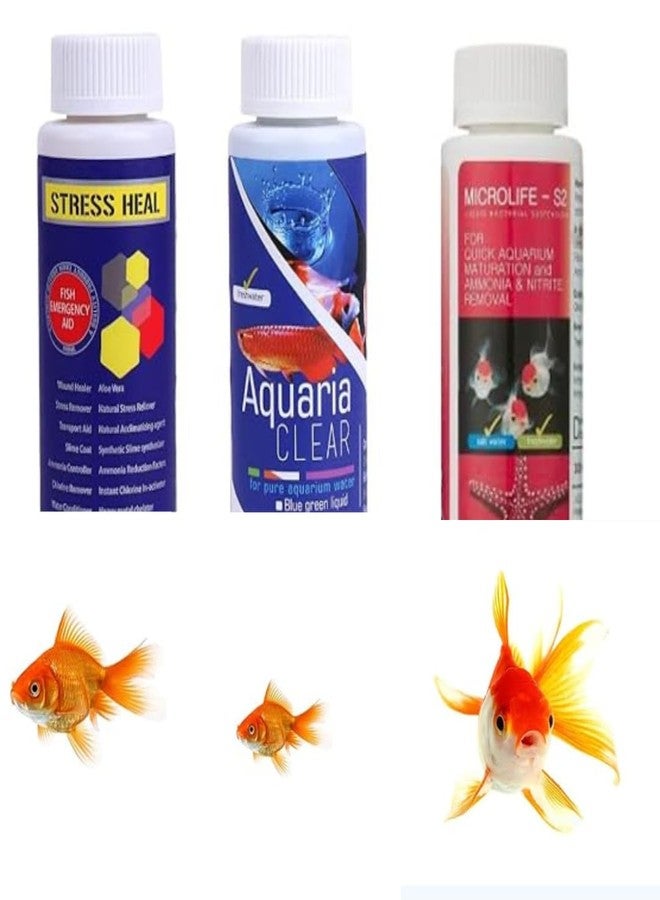 KSH STORE متجر KSH - مجموعة أدوات بدء علاج الأسماك من Aquatic Remedies، تتضمن: Stress Heal 50 مل، Aquaria Clear 120 مل، Microlife S2 50 مل، 3 قطع - Image 1