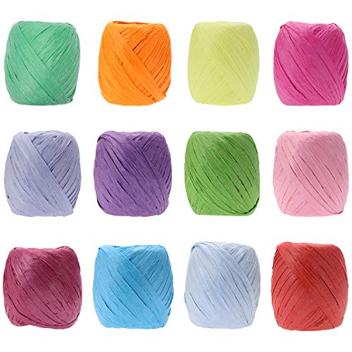 Raffia Paper Ribbon Bows Penta Angel 12 Rolls 787 Feet Raffia Twine String for Christmas Valentines Day Party Wrapping Florist Bouquets DIY Craft Decoration Weaving 12 Colors