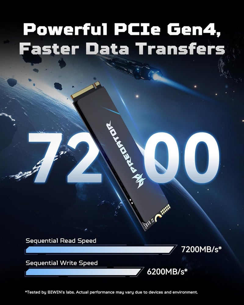 أيسر بريداتور GM6 1 تيرابايت M.2 NVMe PCIe 4.0 SSD - سرعة القراءة تصل إلى 7200 ميجابايت/ثانية - محرك أقراص صلبة داخلي احترافي - ذاكرة ألعاب متوافقة مع الكمبيوتر الشخصي واللابتوب وPS5 - Image 3