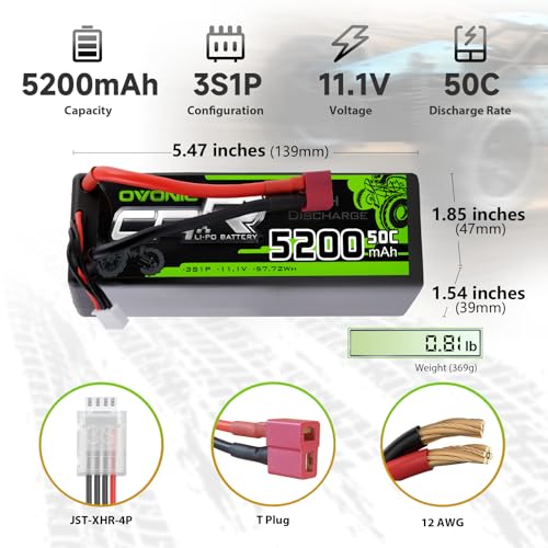OVONIC 3s Lipo Battery 50C 5200mAh 11.1V Lipo Battery with Dean-Style T RC Car Truck Boat Airplane Helicopter Quadcopter - Image 2