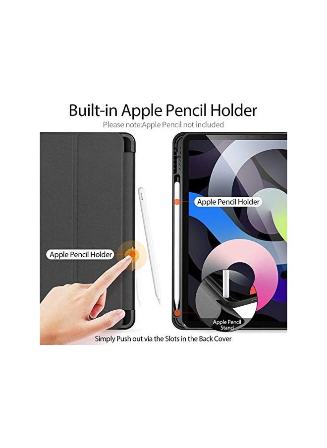 NB Ipad Air 4Th Generation 10.9 Inch 2020 Case With Pencil Holder Pencil Charging Soft Tpu Back Magnetic Tirfold Stand Cover For Ipad Air 4Th 10.9” 2020 Black  - Image 2