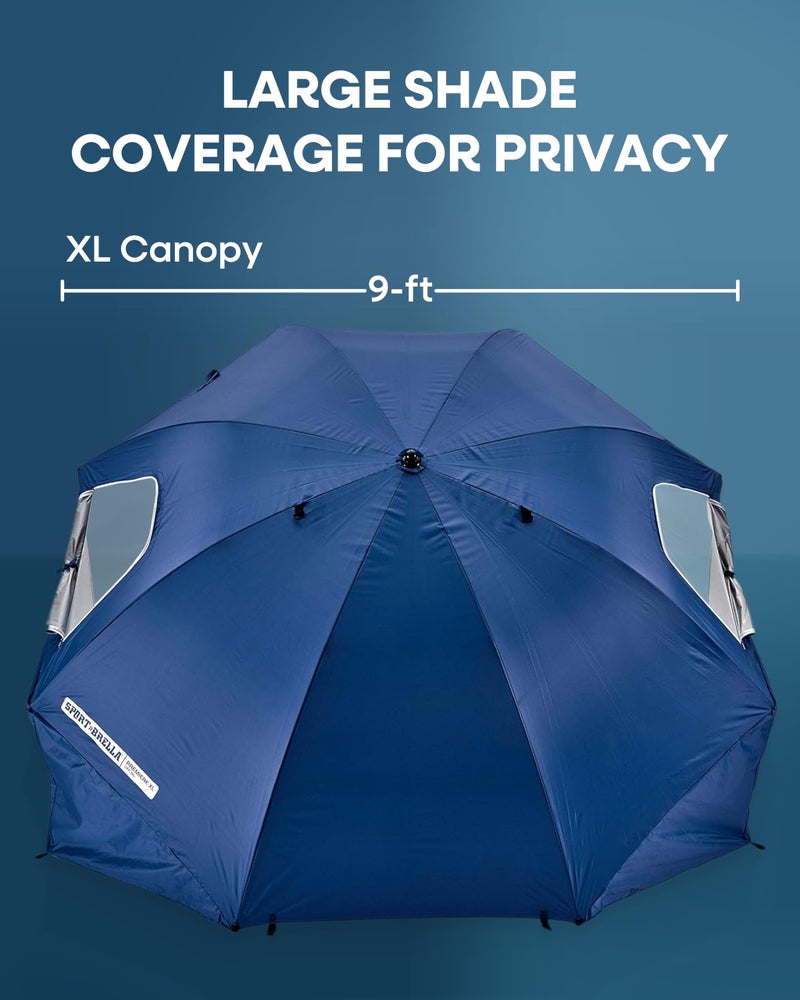 Sport-Brella Premiere XL 9-Foot Umbrella - Heavy-duty 1.25" Center Pole & Twist Handle Auger - UPF 50+ Sun Protection - Privacy Side Panels, Zippered Windows & 2 Interior Pockets - Carry Bag Included - Image 3