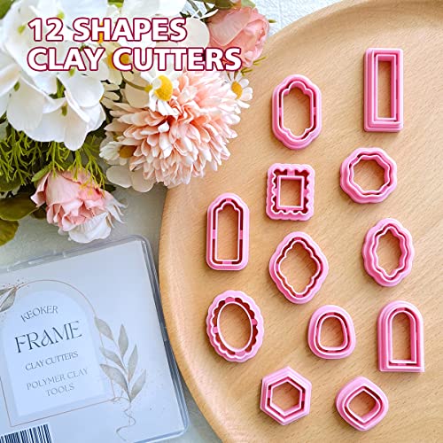 KEOKER Polymer Clay Cutters - Frame Clay Cutters, Boho Polymer Clay Cutters for Earrings Jewelry Making, 12 Shapes Window Clay Earrings Cutters(Embossing) - Image 3