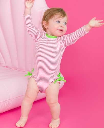 RuffleButts BabyGirls Seersucker Long Sleeve Rash Guard One Piece Swimsuit UPF 50 Toddler - Image 3