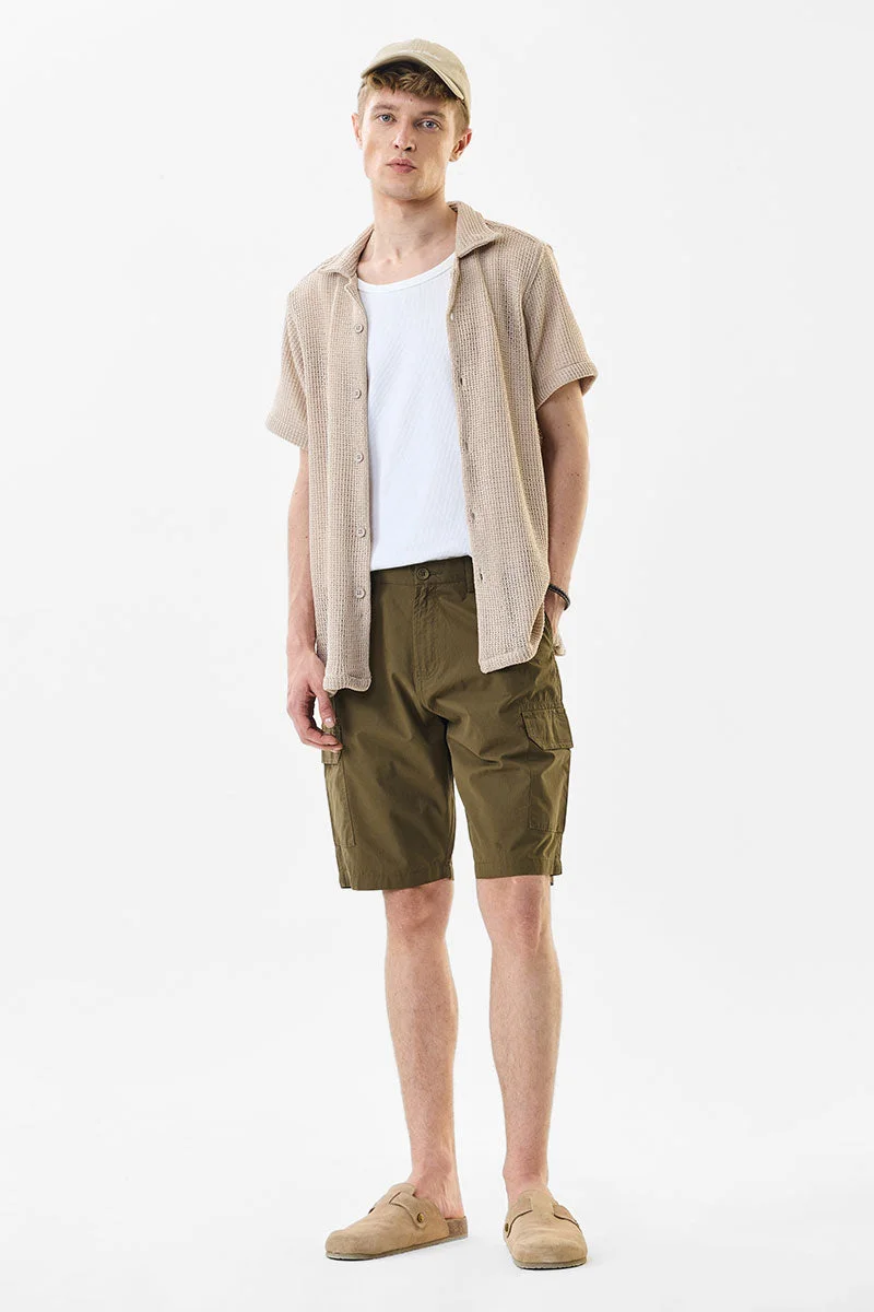 SNITCH Regular Fit Cotton Dark Olive Shorts