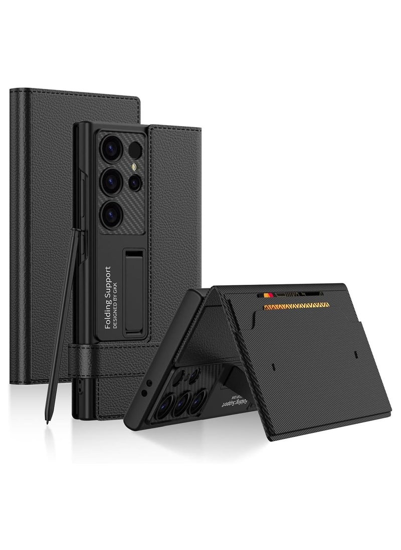 Aookay for Samsung Galaxy S25 Ultra Flip Wallet Case, PU Leather Magnetic Flip Kickstand Cover with Card Holder Slot, Anti-Shock Magnetic Buckle All-Around Protective (Black) - Image 1