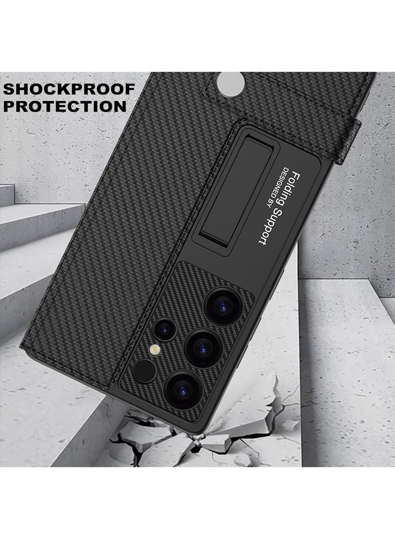 Aookay for Samsung Galaxy S25 Ultra Flip Wallet Case, PU Leather Magnetic Flip Kickstand Cover with Card Holder Slot, Anti-Shock Magnetic Buckle All-Around Protective (Black) - Image 4