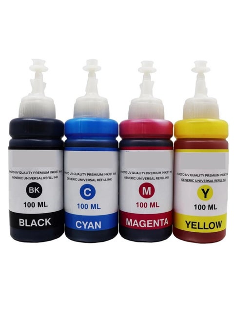 Universal Printer Ink/Refill Dye Ink suitable for refilling and ink tank printers 4-Pack