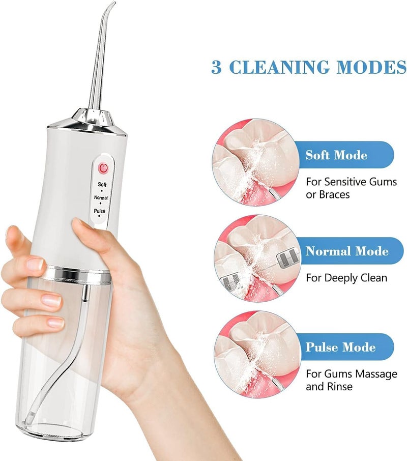 Wireless Oral Irrigator, Cordless Water Dental Floss for Teeth with 3 Modes & 4 Replacement Nozzles, Interdental Cleaner Rechargeable with Removable 230 ml Water Tank for Home, Travel, Shower (White) - Image 2