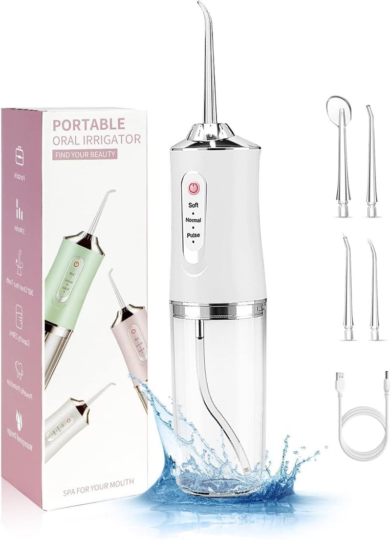 Wireless Oral Irrigator, Cordless Water Dental Floss for Teeth with 3 Modes & 4 Replacement Nozzles, Interdental Cleaner Rechargeable with Removable 230 ml Water Tank for Home, Travel, Shower (White) - Image 1