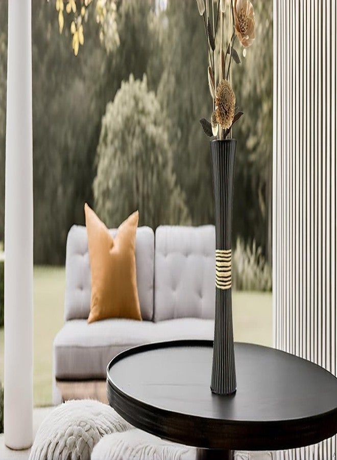 AeraVida Modern Stripes Black and Natural Mango Tree Wood Concaving Vase | Dark Wooden Vase for Living Room | Home Decor - Image 4