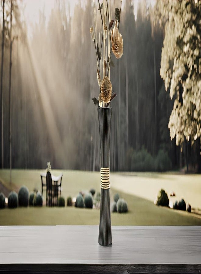 AeraVida Modern Stripes Black and Natural Mango Tree Wood Concaving Vase | Dark Wooden Vase for Living Room | Home Decor - Image 3