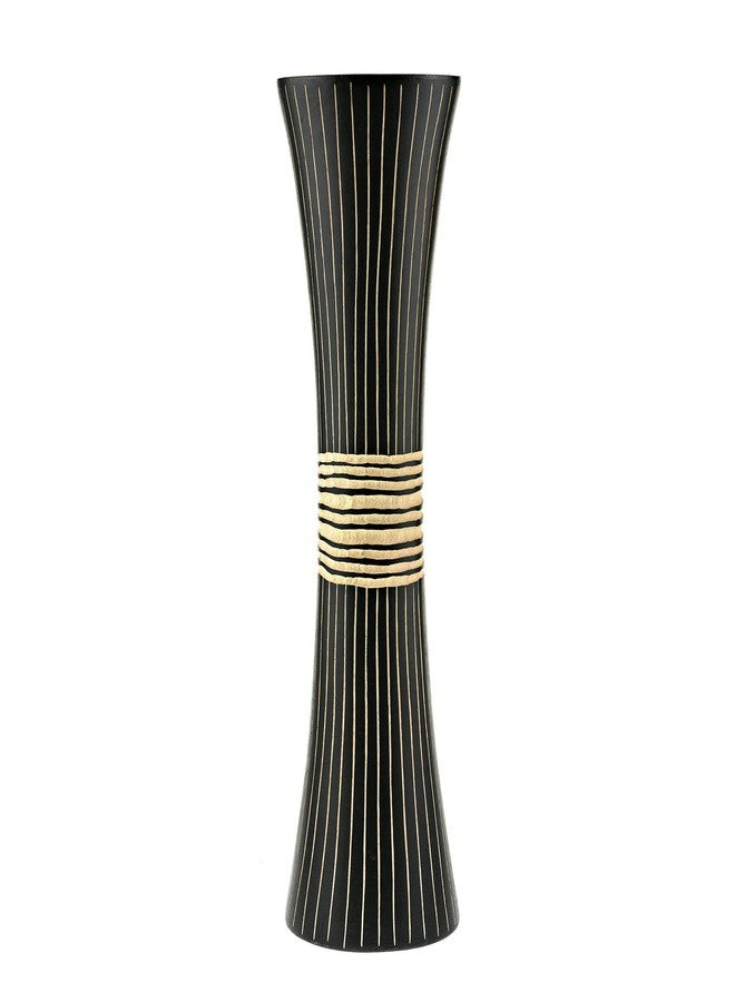 AeraVida Modern Stripes Black and Natural Mango Tree Wood Concaving Vase | Dark Wooden Vase for Living Room | Home Decor - Image 1