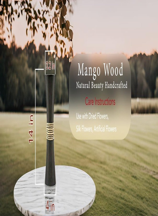 AeraVida Modern Stripes Black and Natural Mango Tree Wood Concaving Vase | Dark Wooden Vase for Living Room | Home Decor - Image 2