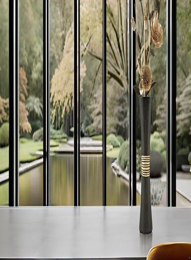 AeraVida Modern Stripes Black and Natural Mango Tree Wood Concaving Vase | Dark Wooden Vase for Living Room | Home Decor - Image 5