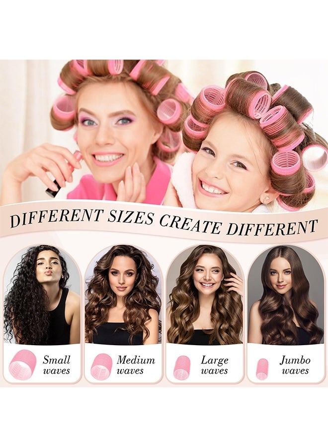 ريزونيكس 24 بكرة شعر ذاتية الإمساك بالقطعة مع 12 مشابك ومشط، مكعبات شعر بدون حرارة للشعر الطويل والقصير، مكعبات تجفيف بالحجم 4 أحجام مع كيس تخزين -مجموعة تصميم صالون مقاوم للحرارة (وردي) - Image 3
