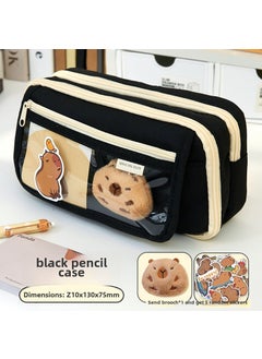 Generic New capabala pencil case female primary school student girl High-looking large capacity stationery box junior high school student children Girl[Dolphin door forever] 9-layer black pencil case +5 stickers +1 brooch [Dolphin door forever] 9-layer black pencil case +5 stickers +1 brooch 