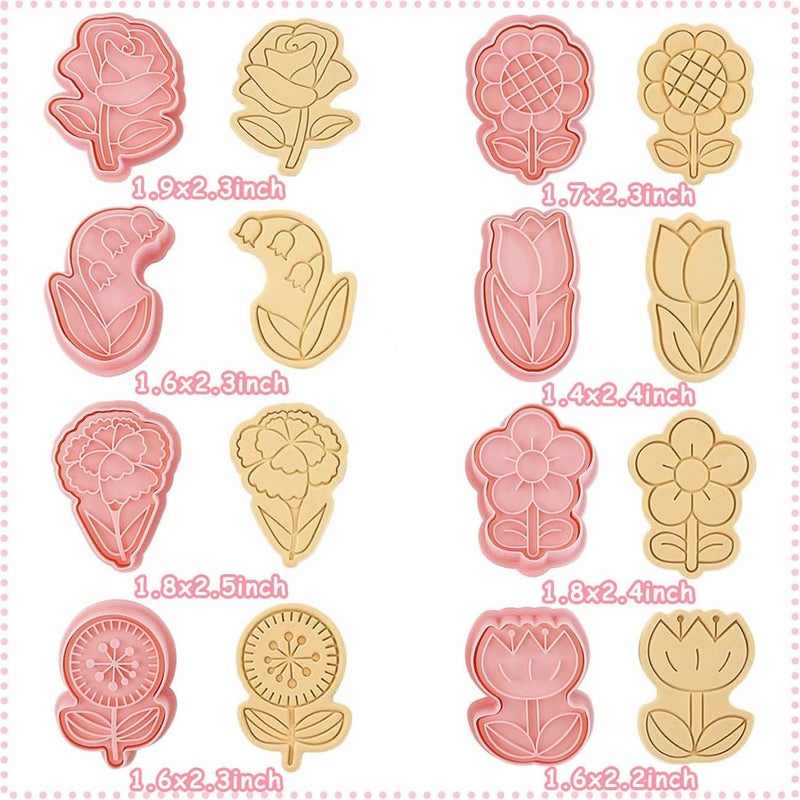 Lutoku 8 Flower Cookie Cutter, 3D Spring Floral Cookie Cutters with Lily of the Valley, Sunflower, Carnation,Tulip,Rose Shapes, Homemake Baking Tools for Mother's Day, Valentine, Holiday DIY Cookies (Flower) - Image 2