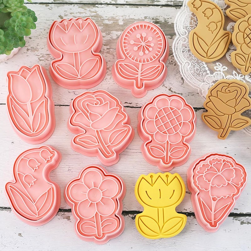 Lutoku 8 Flower Cookie Cutter, 3D Spring Floral Cookie Cutters with Lily of the Valley, Sunflower, Carnation,Tulip,Rose Shapes, Homemake Baking Tools for Mother's Day, Valentine, Holiday DIY Cookies (Flower) - Image 4