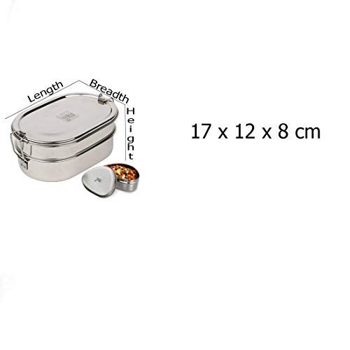 JVL Stainless Steel 2 Tier Capsule Lunch Box with Leakproof Container Large (650+600+150ml) - Image 3