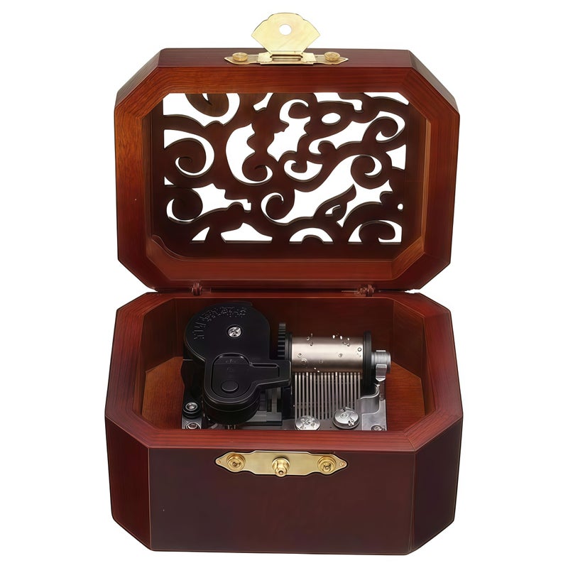 Biscount Mini Hollow Antique Carved Music Box Wind Up Wooden Musical Box Toy - Hedwig's Theme Valentine's Day Gift Present - Image 1
