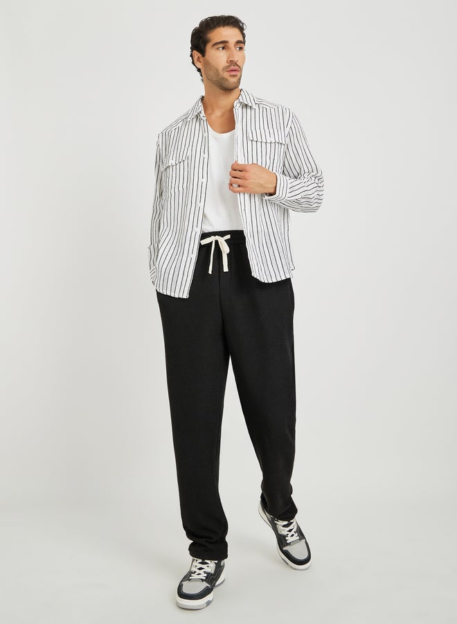 Styli Yarn Dyed Striped Long Sleeve Relaxed Fit Shirt with Flap Pockets  - Image 2