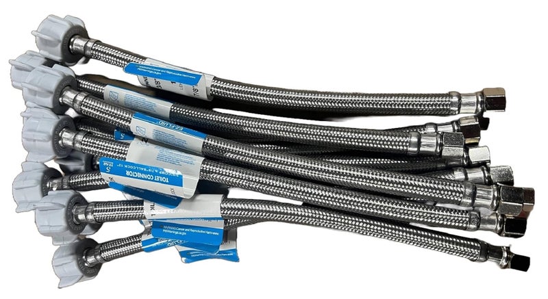 EZ-FLUID 10pcs EZFluid 16 Toilet Water Supply Line Connector Braided Stainless Steel 38 Female Compression Thread x 78 Female Ballcock Thread 16Inch LengthUniversal Toilet Water Connectors Hose