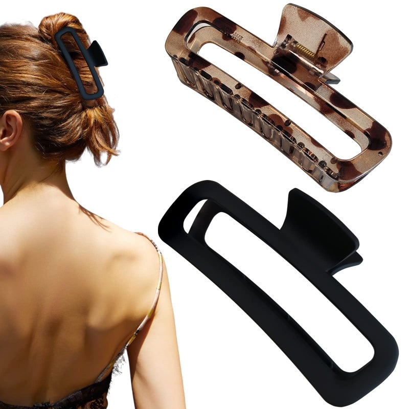 Nalodu Hair Claw Clips 5 Inch Unbreakable Square Rectangle Clip Clamp Neutral Colors for Thick Curly Long Hair Women - 2 Pack - Image 1