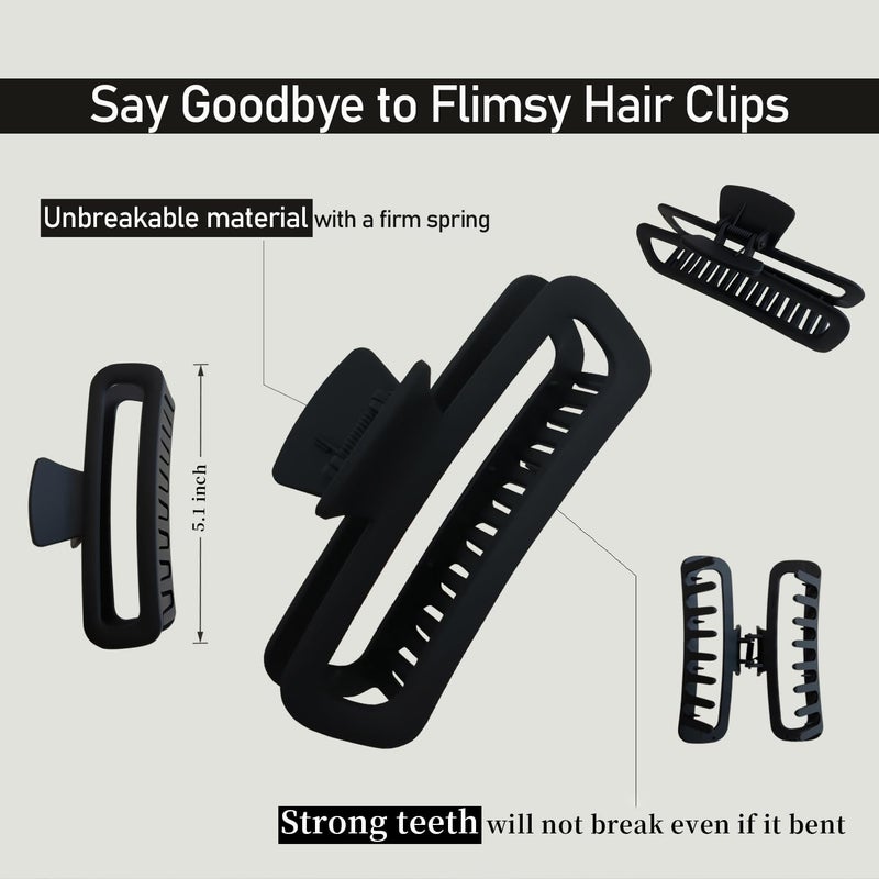 Nalodu Hair Claw Clips 5 Inch Unbreakable Square Rectangle Clip Clamp Neutral Colors for Thick Curly Long Hair Women - 2 Pack - Image 2