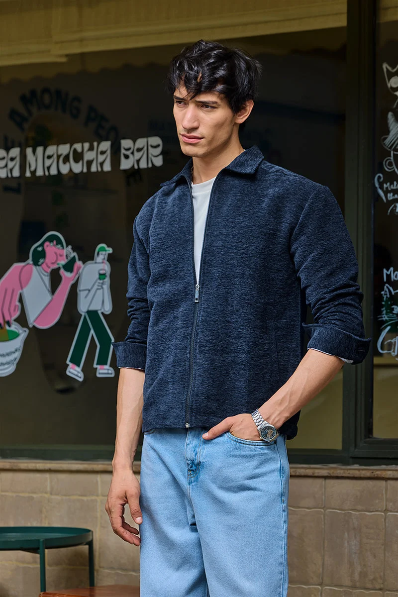 SNITCH Relaxed Fit Textured Navy Jacket