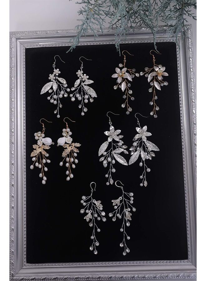 Denifery Handmade Earrings Flower Chandelier Earrings Bridal Earrings Flower Leaf Earrings Pearl Wedding Dangle Earrings Statement Rhinestone Earrings Jewelry for Wedding Party Daily Wear (Style 3) - Image 1