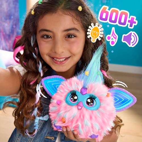 Furby فوربي حلوى القطن، 15 ملحقات أزياء، ألعاب محشوة تفاعلية للأطفال من 6 سنوات وما فوق، تعمل بالصوت، وردي وأزرق (حصري على أمازون) - Image 4