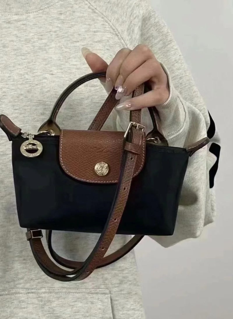 لونج شامب حقيبة يد نسائية صغيرة من لونغشامب، حقائب كروس بودي، حقيبة كتف بحزام كتف مع مشبك، طراز كلاسيكي أسود - Image 3