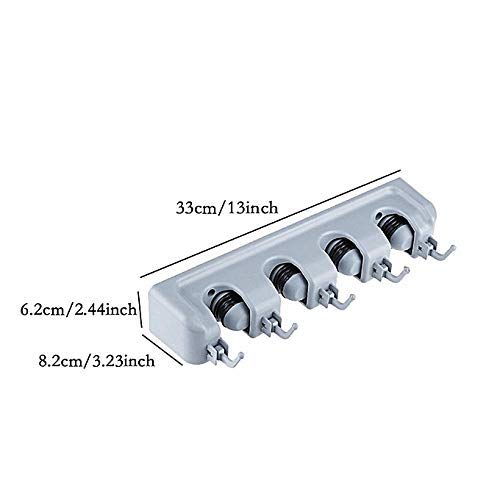 SPRADE Spade Power Broom Organizer NonSlip Mop Holder Wall Mount with 4 Position and 5 Hooks Grey 33x6 cm - Image 5