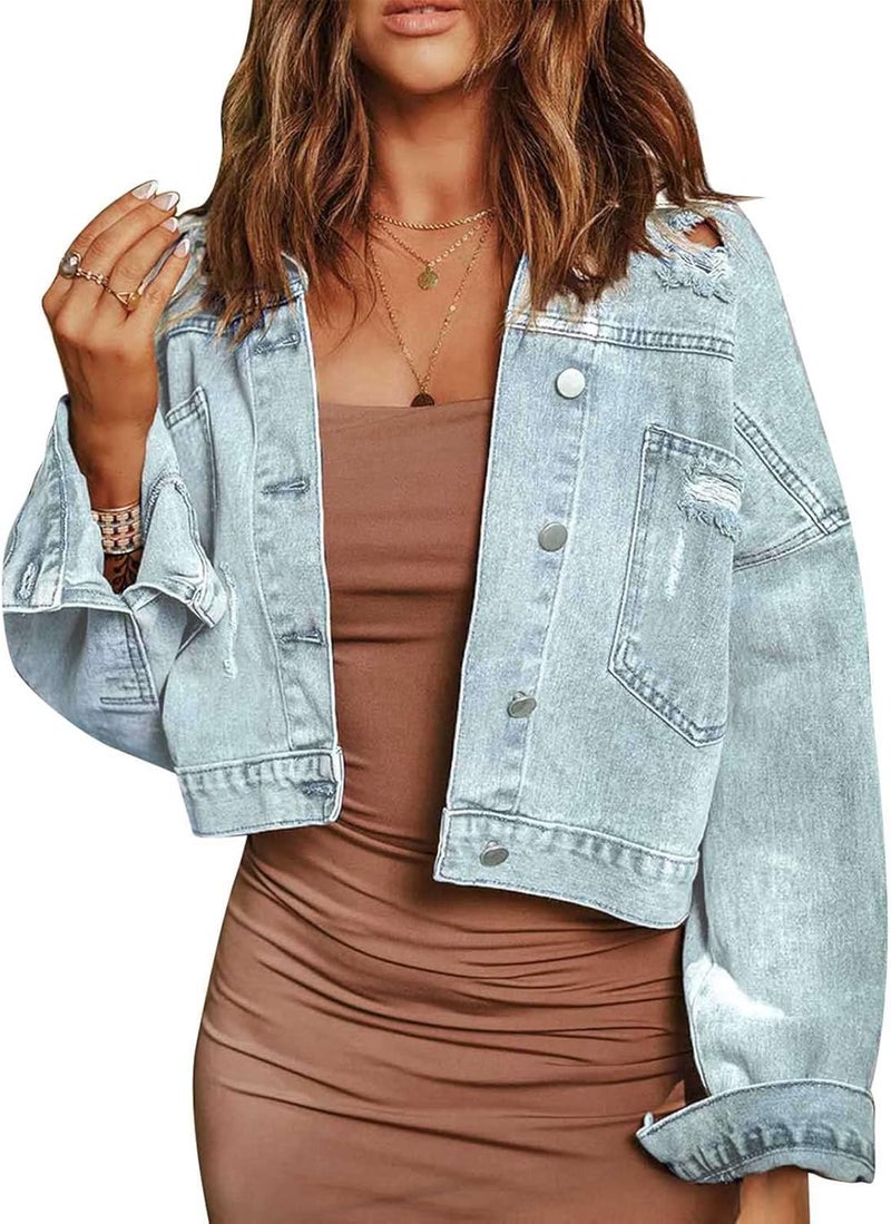 klarako Woman Denim Jacket, Comfortable Denim Jacket Stylish Hole Design for Shopping - Image 1