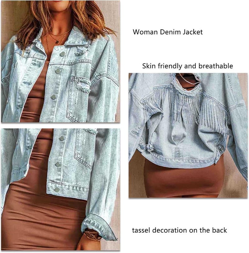 klarako Woman Denim Jacket, Comfortable Denim Jacket Stylish Hole Design for Shopping - Image 4