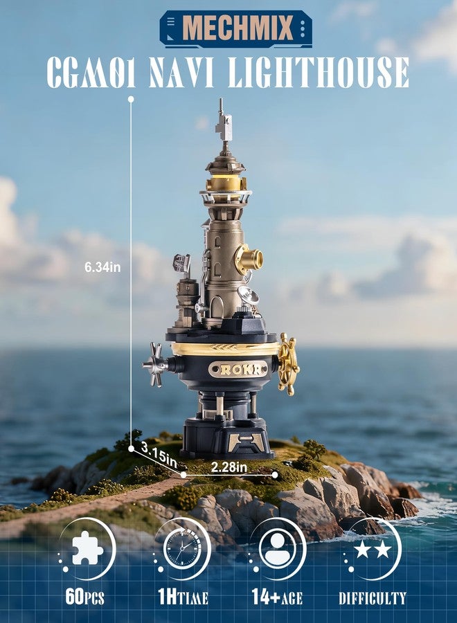 ROKR Navi Lighthouse Mechanical 3D Puzzle, Lighted DIY Building Set for Adults, Metal Building Kits, Desk Decor & Birthday Gifts, Connectable to Mechmix Series - Image 2